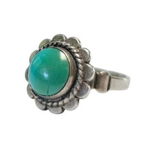 Sterling Silver Ring with Green Turquoise Cabochon